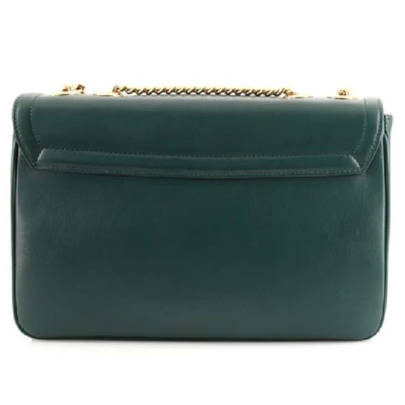 Gucci Rajah Chain Shoulder Bag Leather Medium Gold Dark Green Handbag Vitello NW - Picture 3 of 16